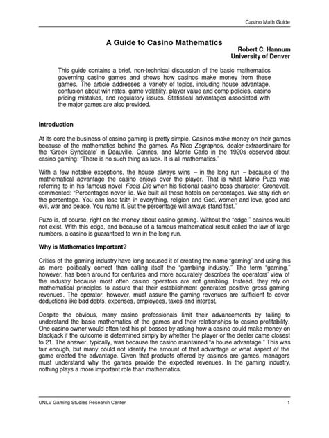 A Guide To Casino Mathematics: Robert C. Hannum University of .